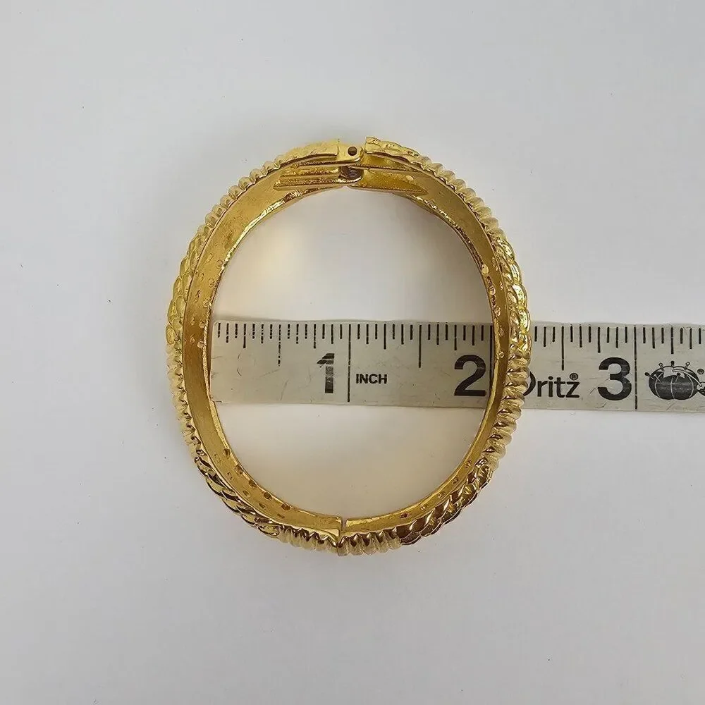Vintage Gold Tone Hinged Clamper Bracelet Stripe Open Work Chunky‎ Statement